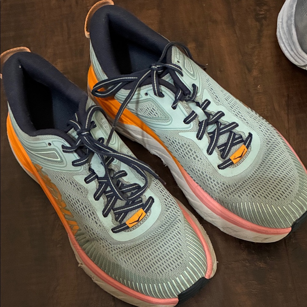 Hoka Athletic Shoes in Light Green and Coral
